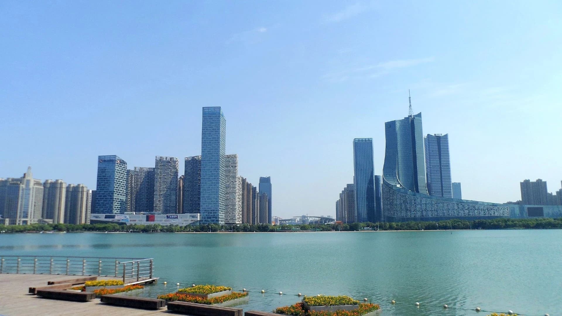 Swan Lake and the Hefei skyline