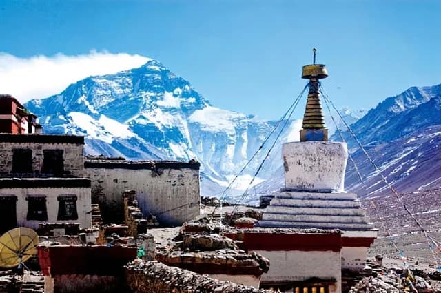 Rongbuk Monastery with Everest behind it