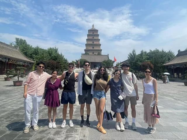 Travelers beside a Wild Goose Pagoda in Xi’an