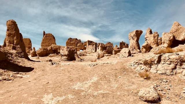 Earthen walls and ruins of ancient Jiaohe near Turpan